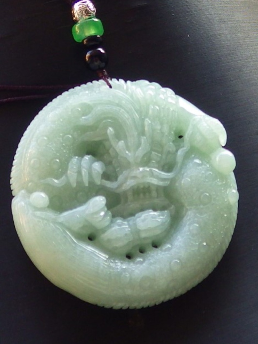 Certified Natural A Jade jadeite Pendant Dragon Peanut Circle Pendant Necklace